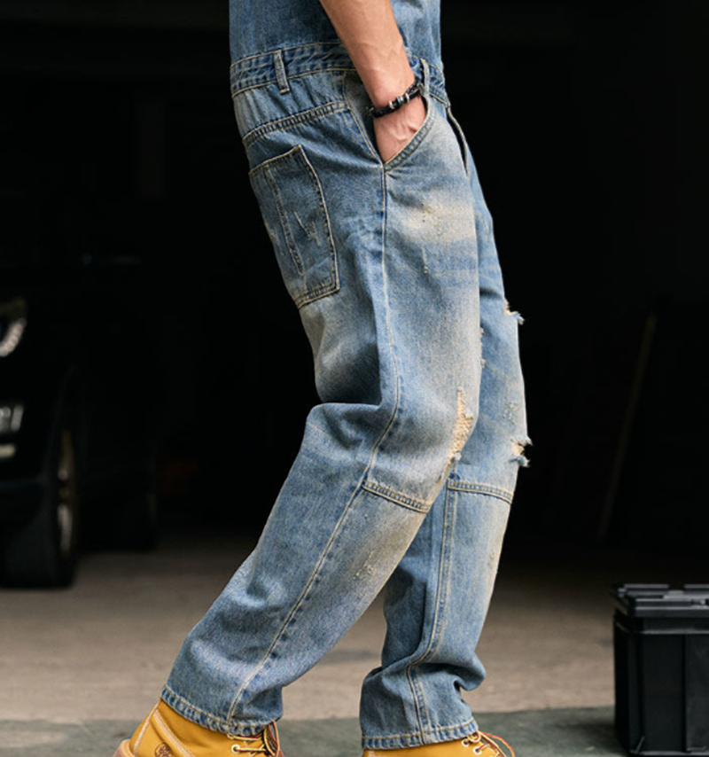 Stylish Distressed Denim Jumpsuit V1006