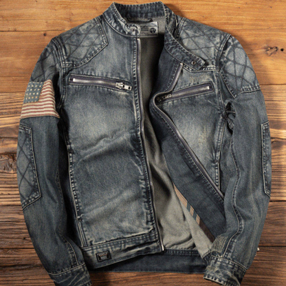 Stand Collar Retro Denim Jacket V0894