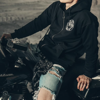 American biker zip-up hoodie V0061