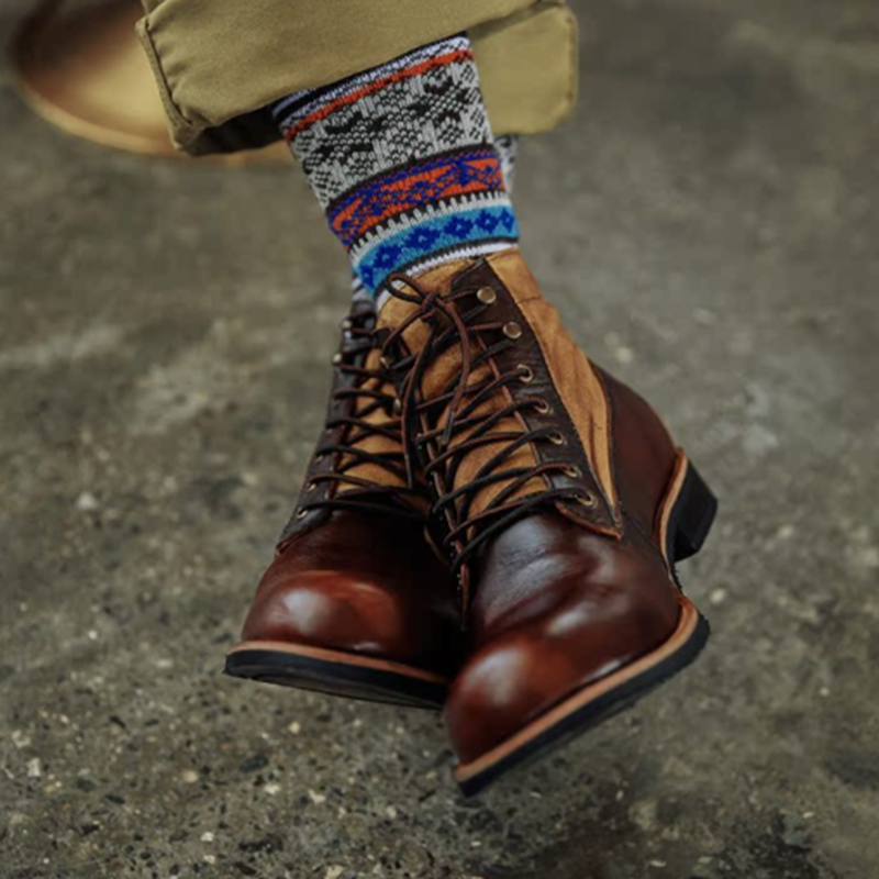 Retro Leather High-Top Boots V0863