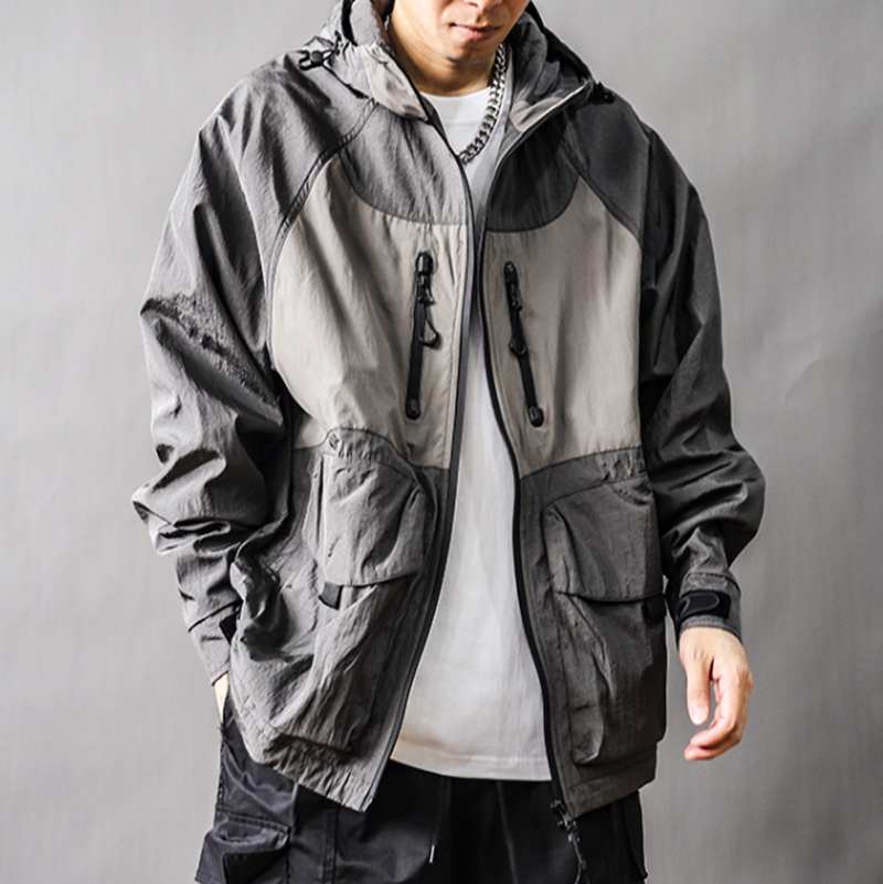 Color-Blocked Nylon Hooded Jacket V1052