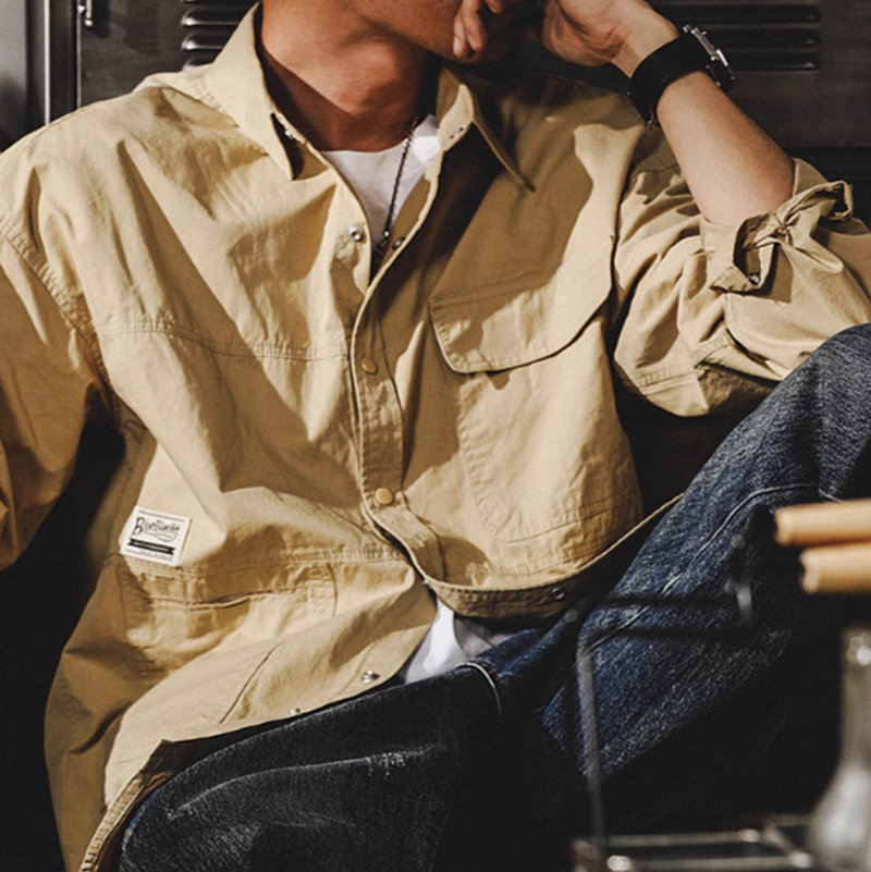 Irregular pocket work shirt V0112