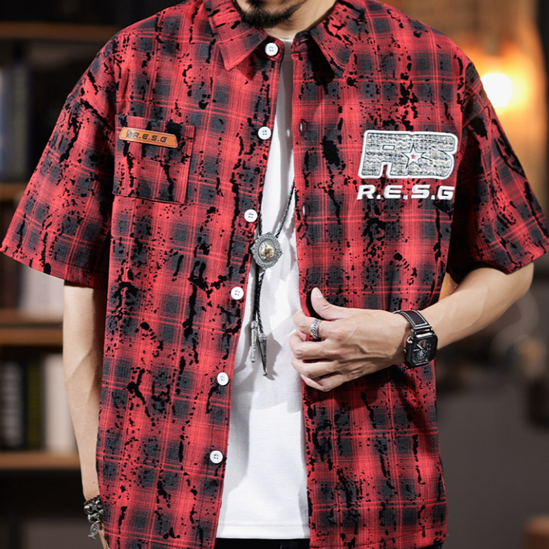 Splash-Paint Checkered Shirt V0993