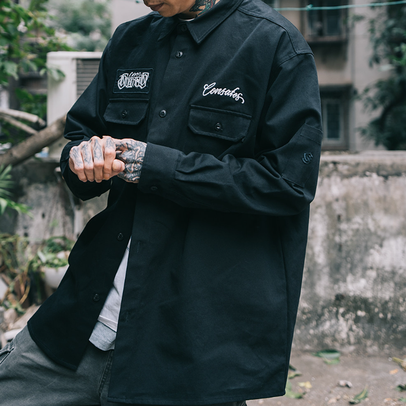 Black Long Sleeve Work Shirt V1050