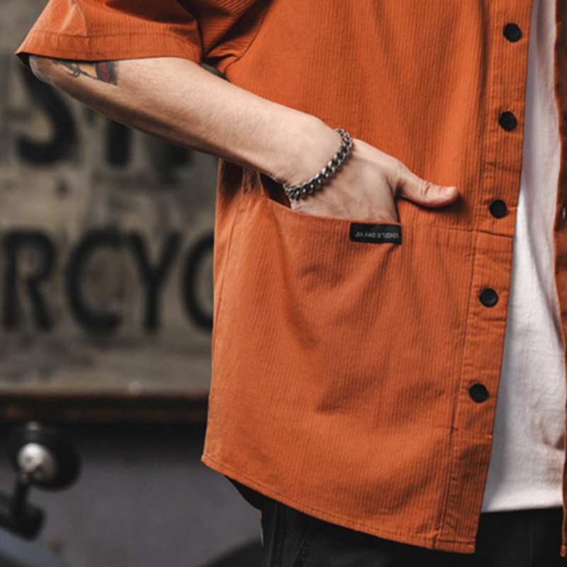 Retro Multi-Pocket Short-Sleeve Shirt V0968