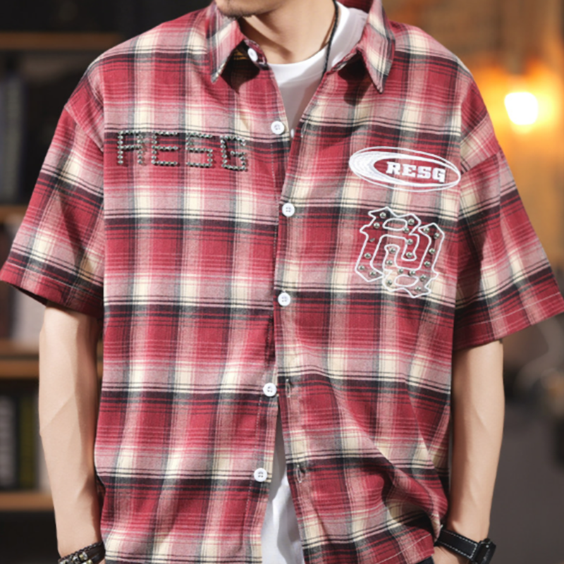 Edgy Checkered Short-Sleeve Shirt V0992