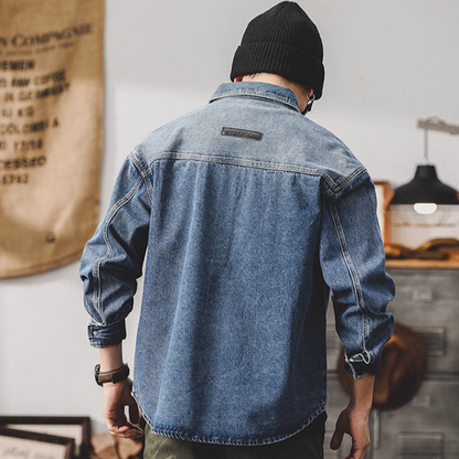 Tuck button denim stitch shirt V0078