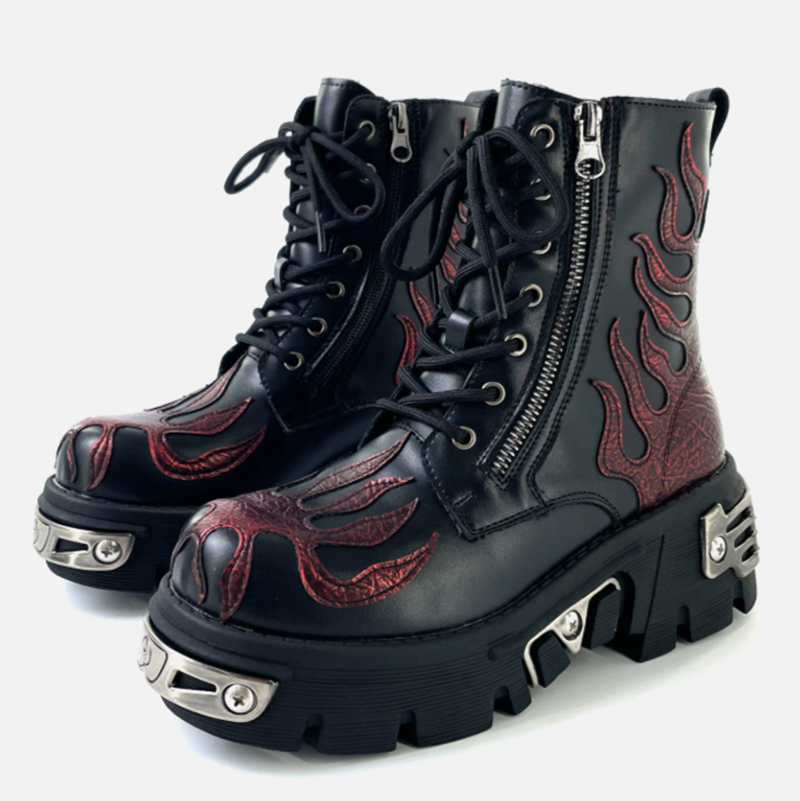 Punk Flame Biker Boots V0927