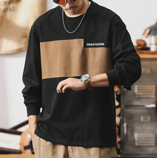 Retro Color Block Long Sleeve T-shirt V0929