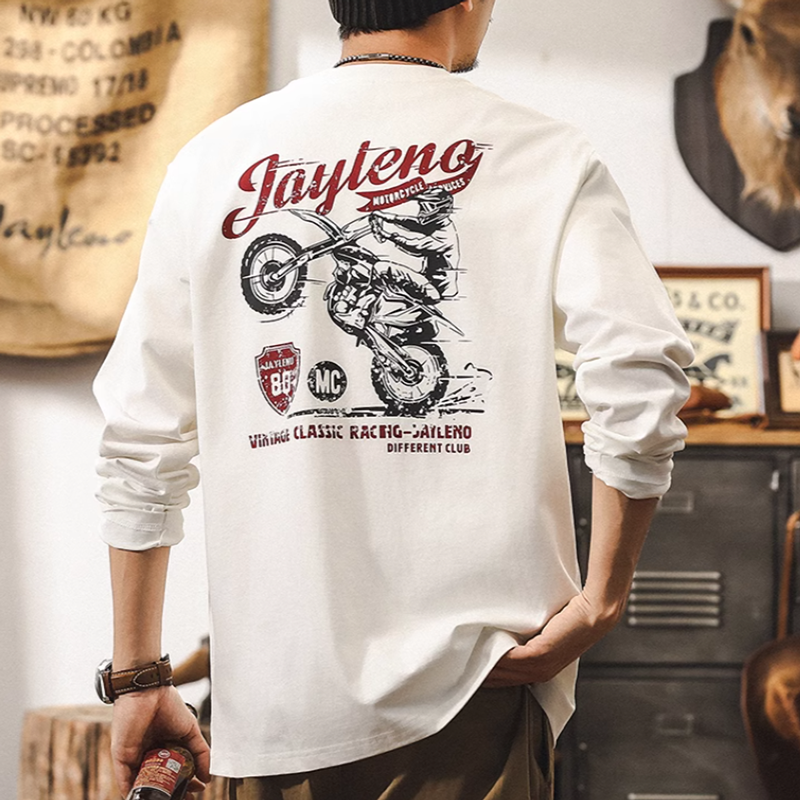 Heavyweight retro bike print long T-shirt V0256