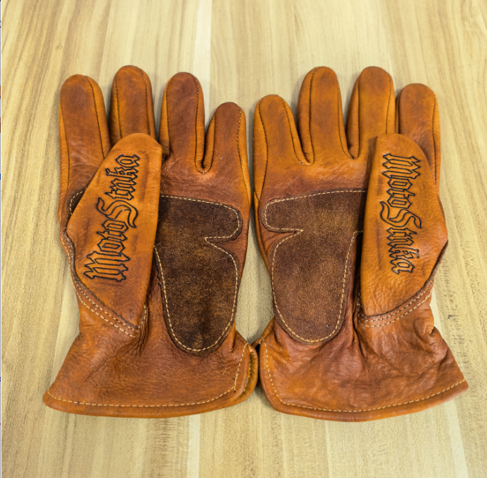 Vintage Hand-Painted Cowhide Biker Gloves V0669