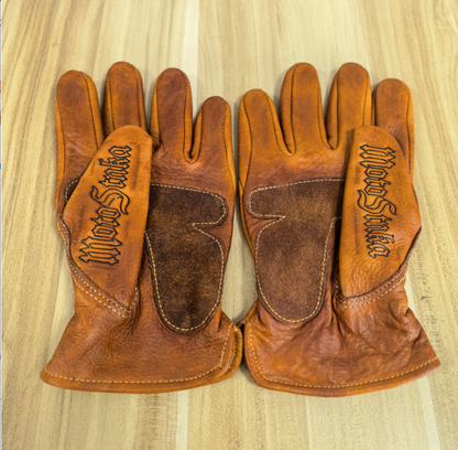 Vintage Hand-Painted Cowhide Biker Gloves V0669