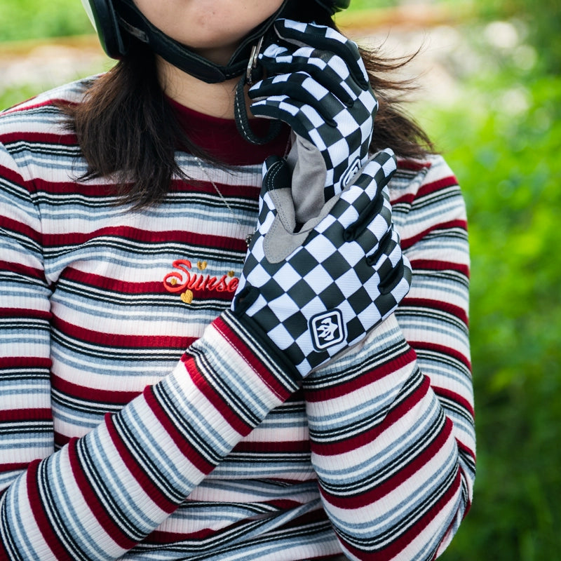 Checkerboard Motorcycle Riding Gloves V0560