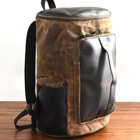 Retro Canvas & Leather Cylinder Bag V0666