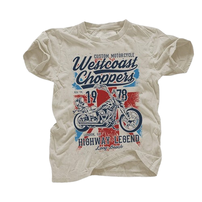 Retro Biker Print Cotton Tee V0761