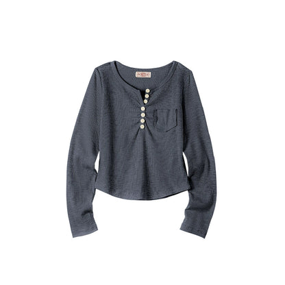 Vintage Ribbed Henley Top V0655