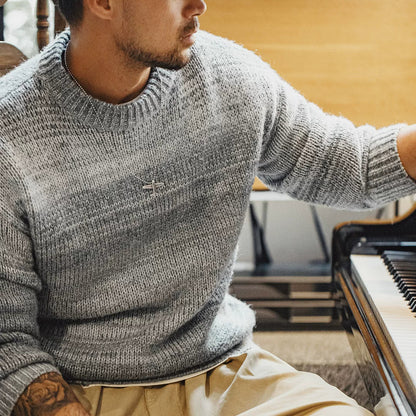 Gradient Stripe Knit Crewneck Sweater V1069