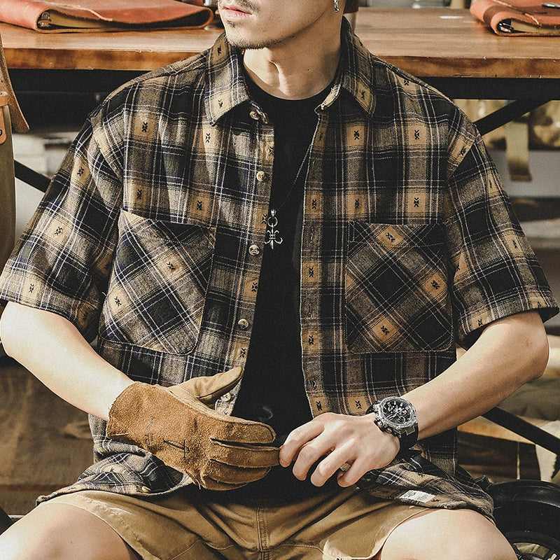 Retro Plaid Embroidered Shirt V0694