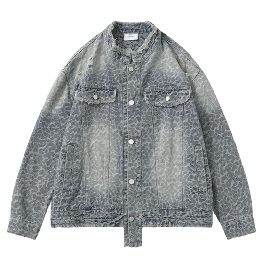 Unisex Vintage Leopard Wash Denim Jacket  V0541