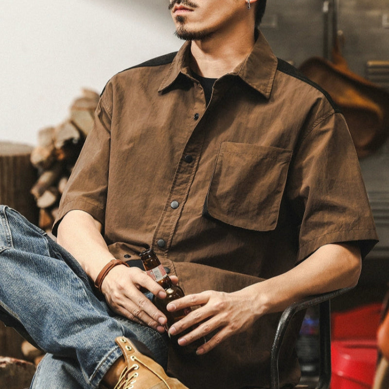 Retro Two-tone Work Shirt V0693