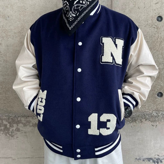 Big size Blue and White Baseball Jacket V0814