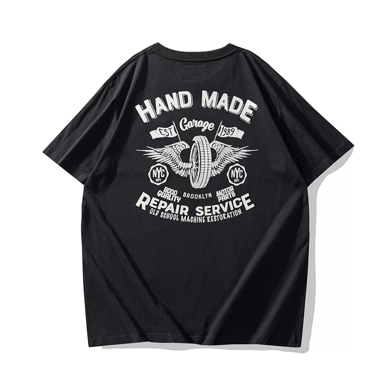 Retro Biker Crew-Neck T-Shirt V0994