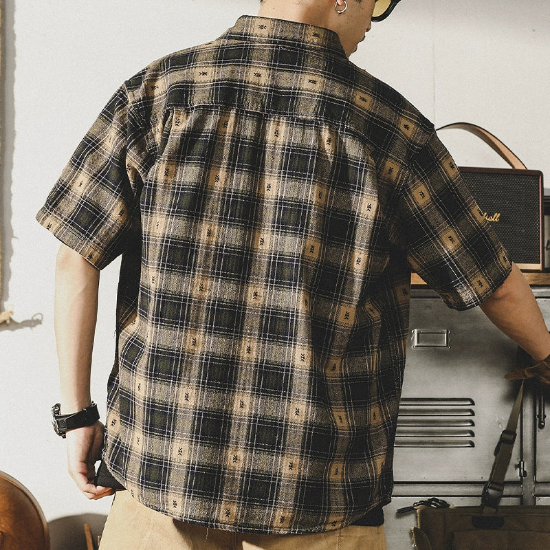 Retro Plaid Embroidered Shirt V0694