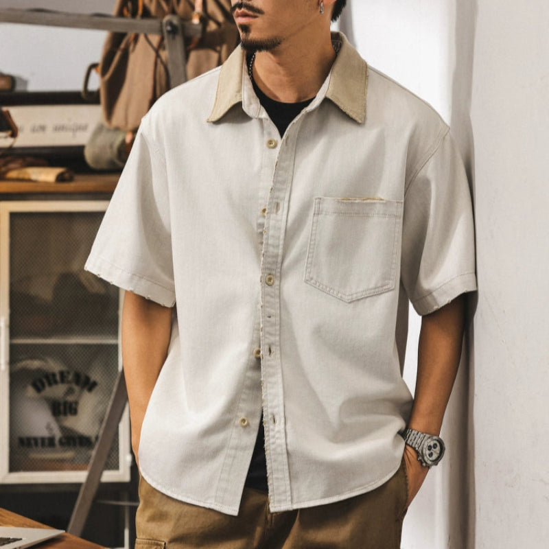 Distressed retro work shirt V0689