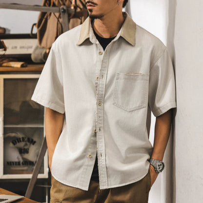 Distressed retro work shirt V0689