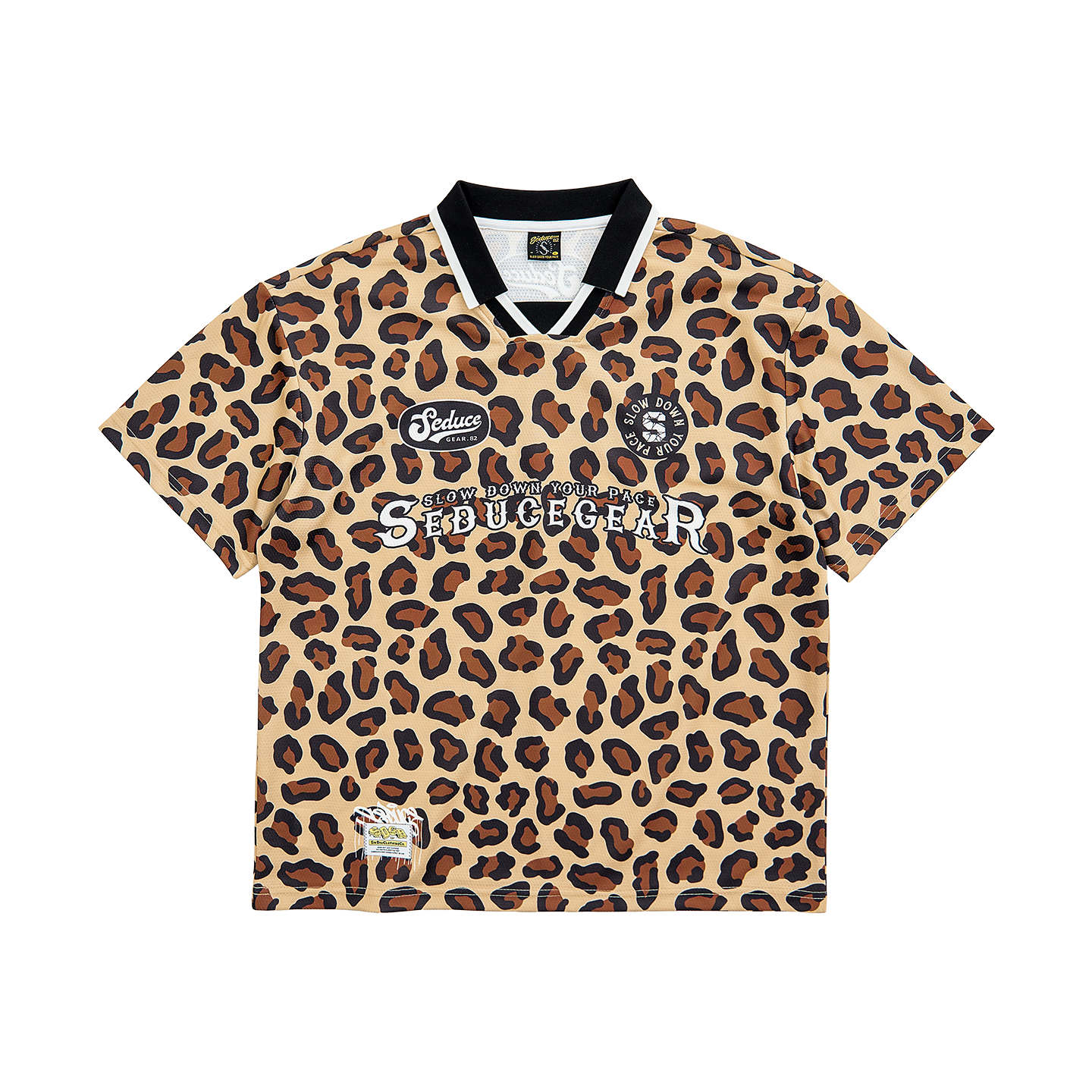 Retro Leopard Mesh Polo Shirt V0979