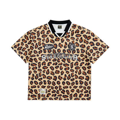Retro Leopard Mesh Polo Shirt V0979