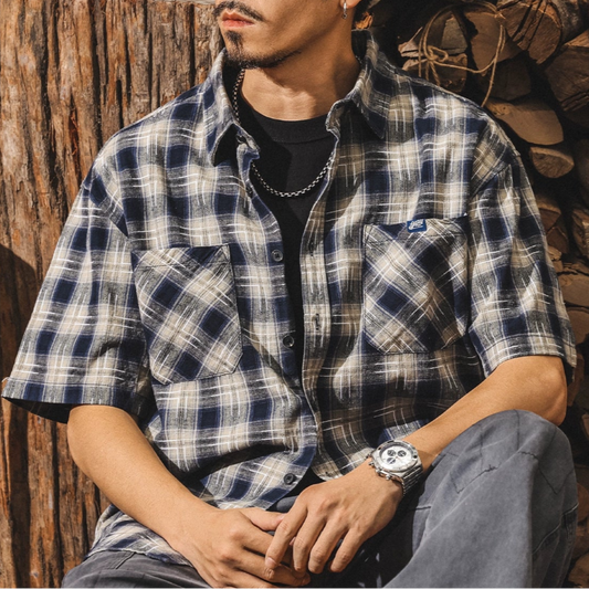American retro plaid work shirt V0691