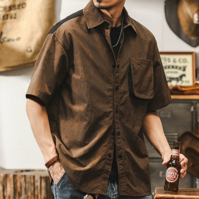 Retro Two-tone Work Shirt V0693