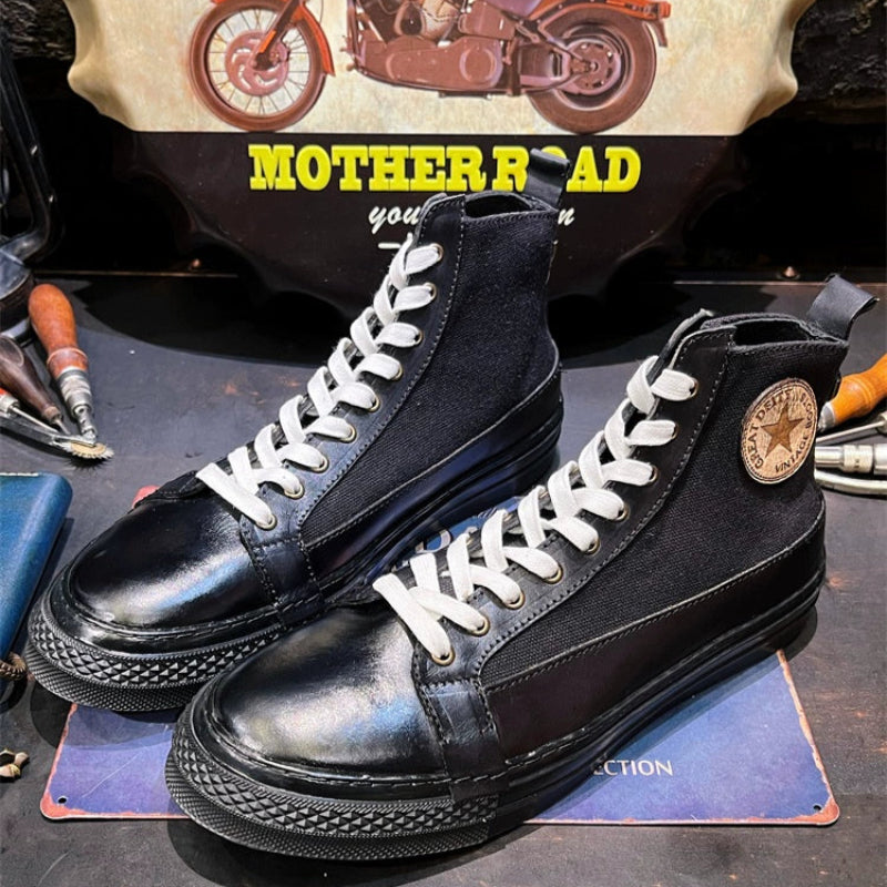 Retro Leather High-Top Biker Boots V0627