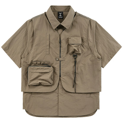 Fake layered multi-pocket shirt V0592