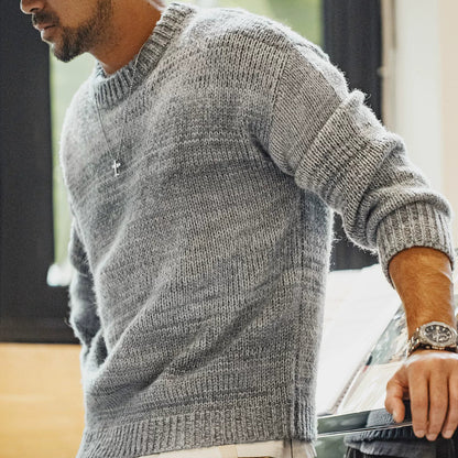 Gradient Stripe Knit Crewneck Sweater V1069