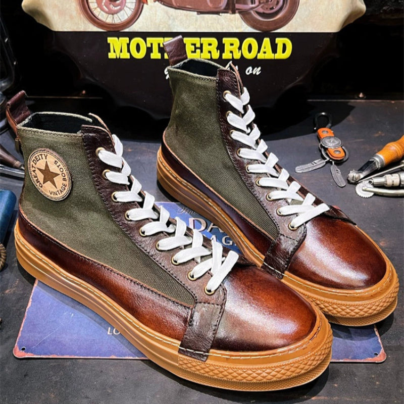 Retro Leather High-Top Biker Boots V0627
