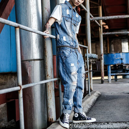 Distressed finish Denim Jumpsuit V1005
