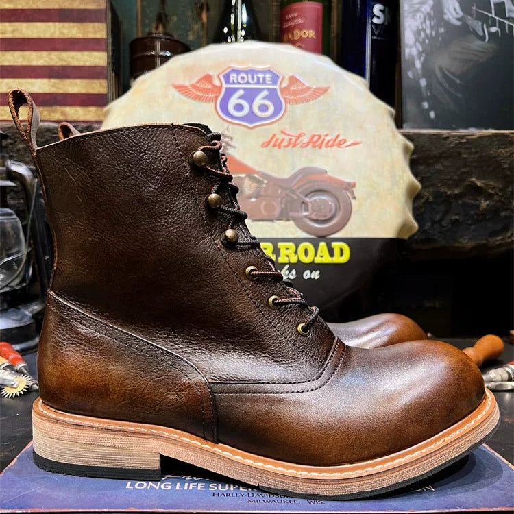 Retro Leather Biker Boots  V0868