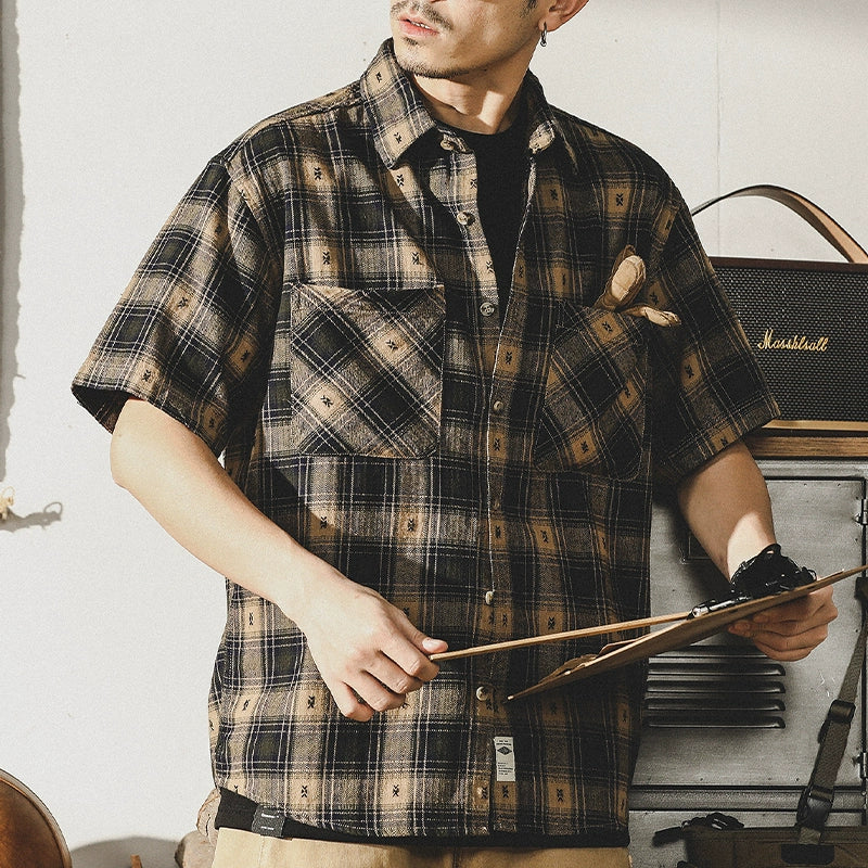 Retro Plaid Embroidered Shirt V0694