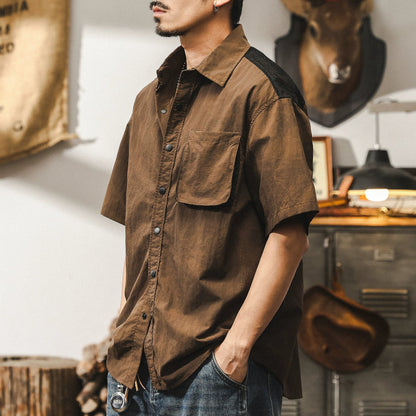 Retro Two-tone Work Shirt V0693