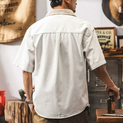 Distressed retro work shirt V0689