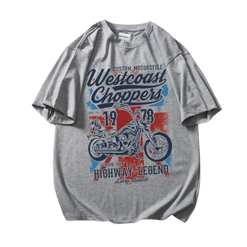 Retro Biker Print Cotton Tee V0761