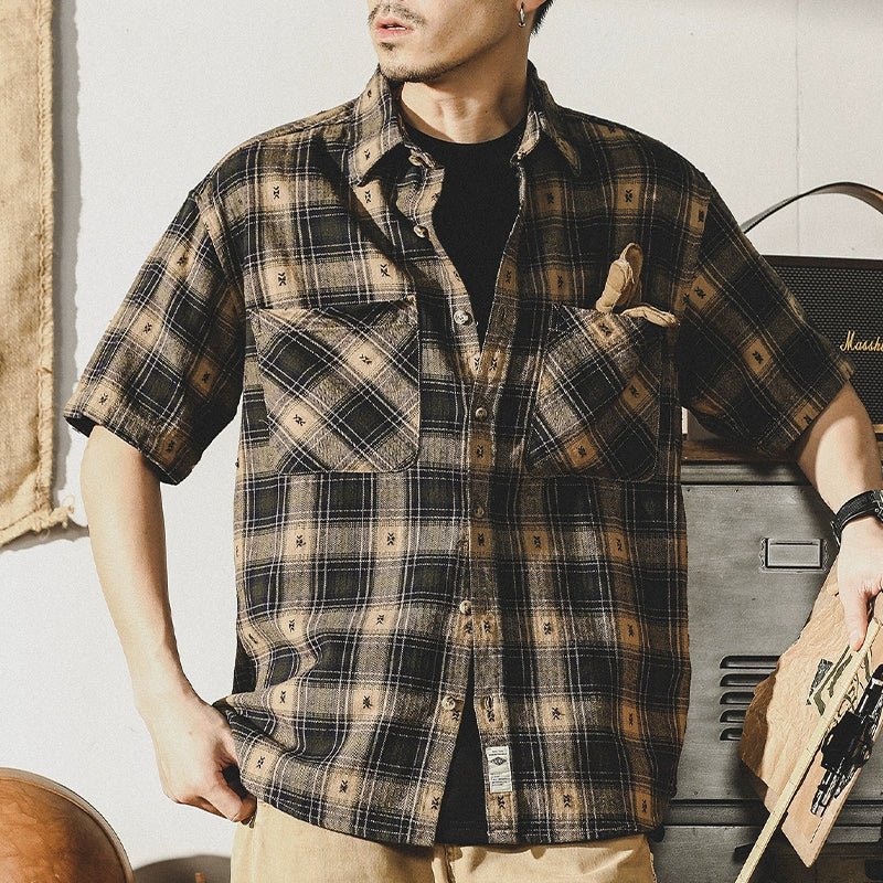 Retro Plaid Embroidered Shirt V0694
