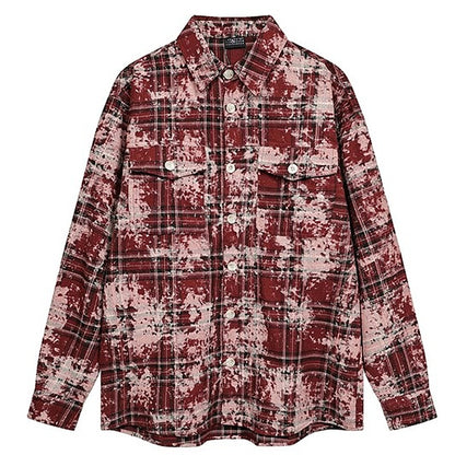Retro Tie-Dye Plaid Overshirt for Couples V0532