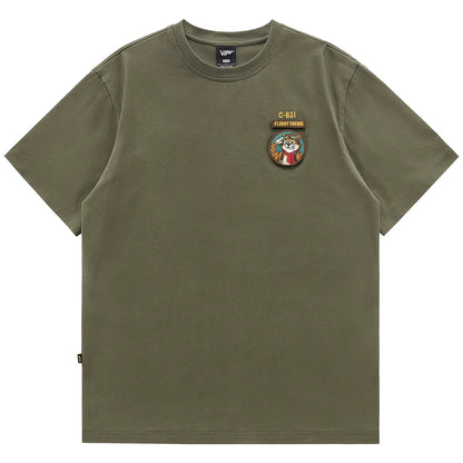 Retro Embroidered Cotton Tee V0604