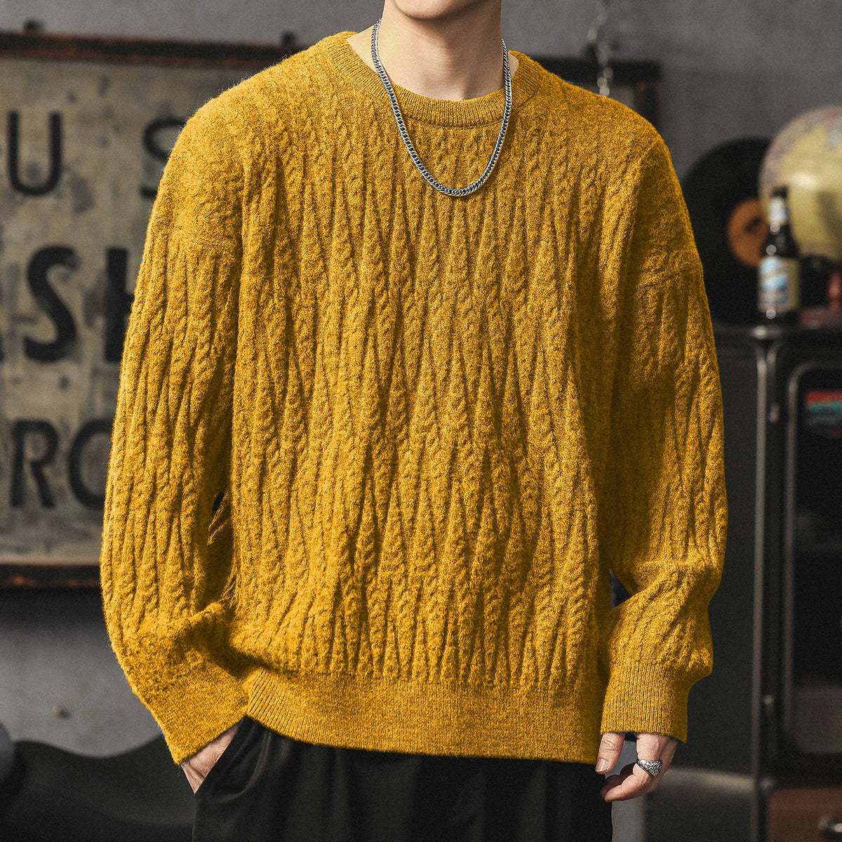 Winter Cable-Knit Relaxed-Fit Sweater V1068