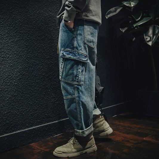 Retro Multi-Pocket Loose Jeans V0767