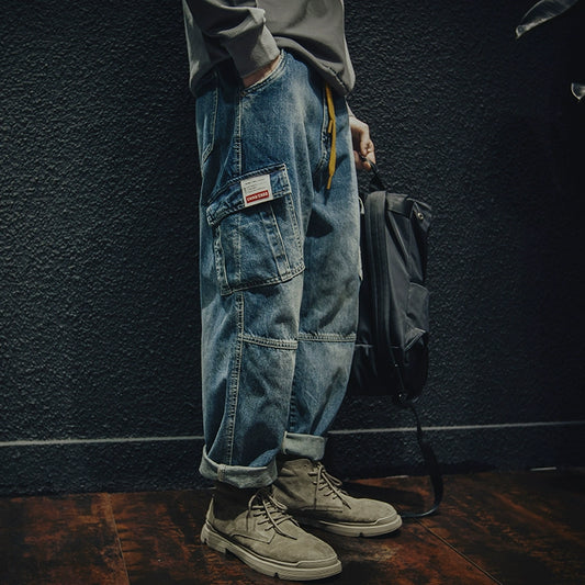 Retro Multi-Pocket Loose Jeans V0767