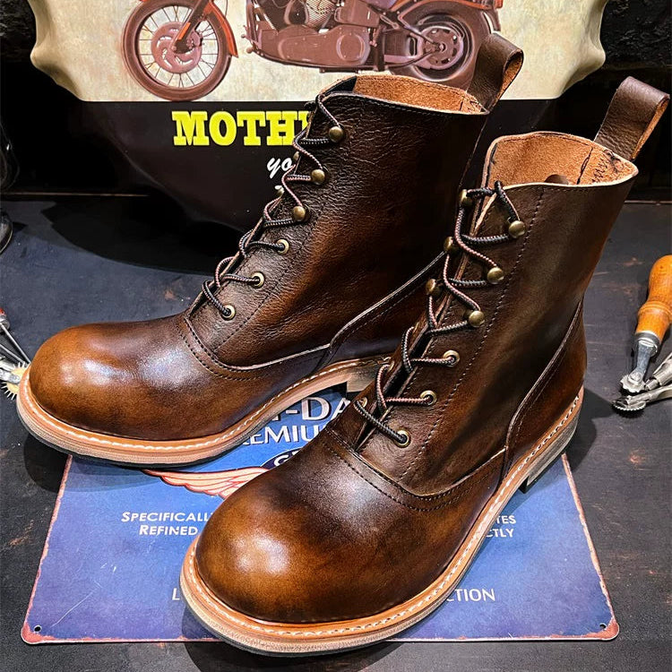Retro Leather Biker Boots  V0868